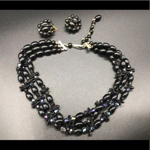 Vintage 1960s plastic beaded necklace with earrings from Hong Kong